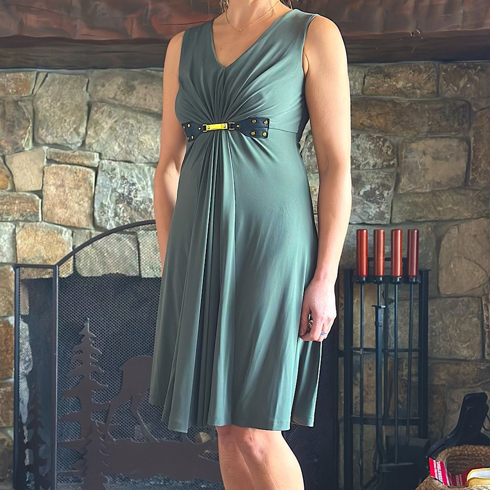 CALVIN KLEIN Stretchy Form-Flattering Dress, Olive Green - Sz.2